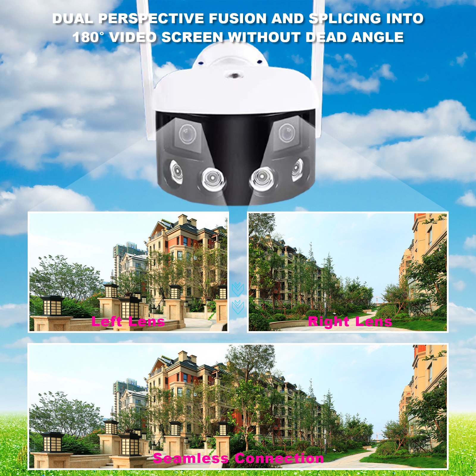 Dual Lens Camera 180 Wide Angle Network Camera Supporting Phone Monitor Wireless security Camera for Outdoor