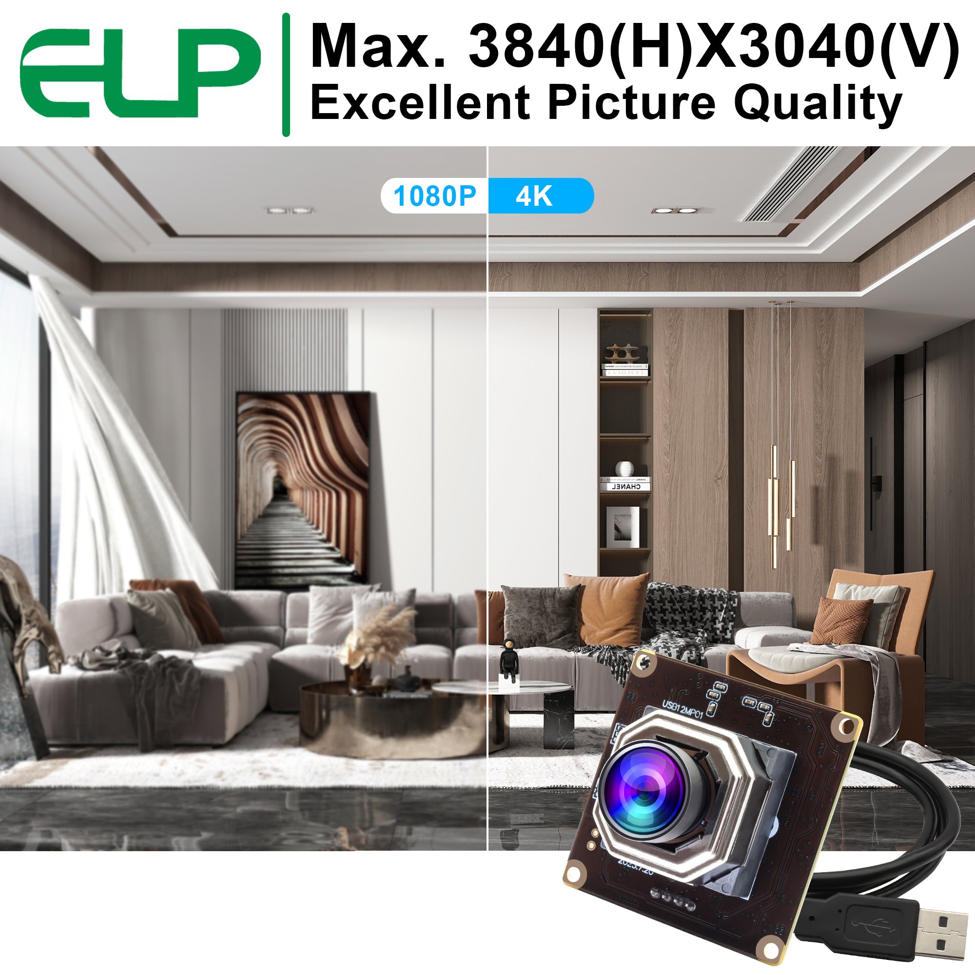 ELP 1080P 120fps USB Camera 11.6MP Mini High Speed Wide Angle No Distortion AutoFocus Lightburn Camera Security Webcam Module