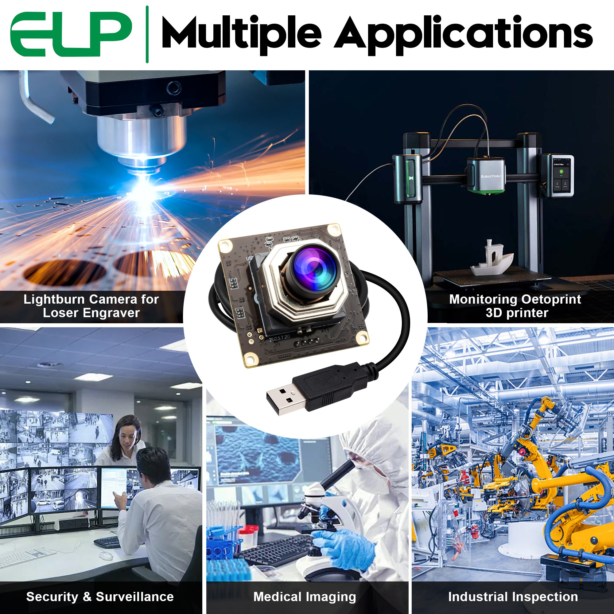 ELP 1080P 120fps USB Camera 11.6MP Mini High Speed Wide Angle No Distortion AutoFocus Lightburn Camera Security Webcam Module