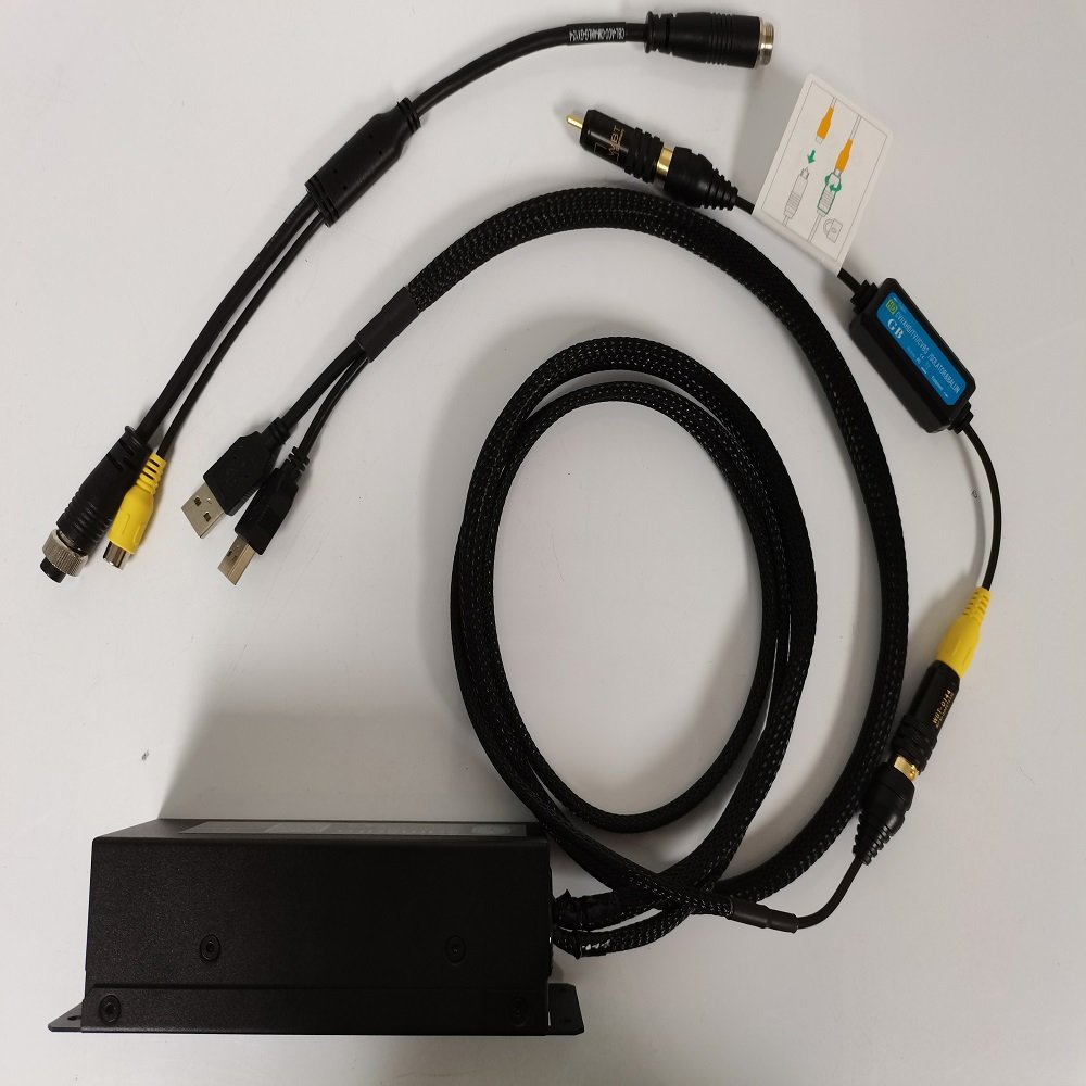 Video capture box accessory to connect analog backup or side cameras