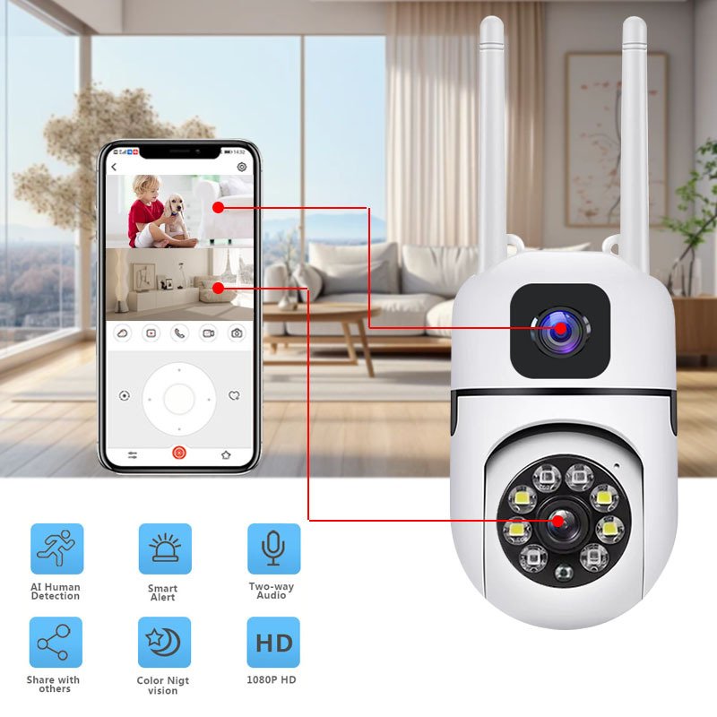 Dual Lens 2MP +2MP HD 1080P WiFi thermal Network Camera Motion Detection Outdoor Indoor Mini Cctv Home Security Cameras