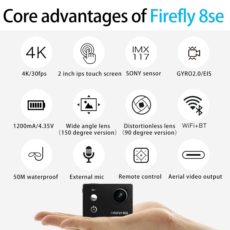 Hawkeye Firefly 8se 2024 New Style Sports Recording Function Waterproof WiFi FPV Action Camera distortionless for drone
