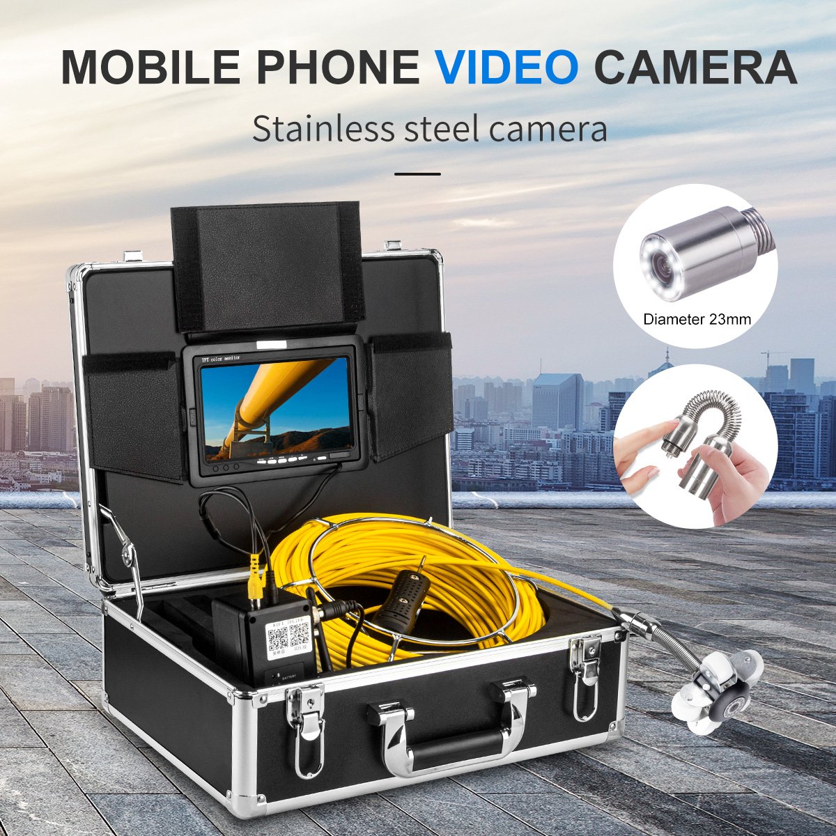 Factory Special Yellow Analog Camera 50M Cable Length Sewer Drain Pipe Inspection 9mm Detection Line Video recording Pipe Camera