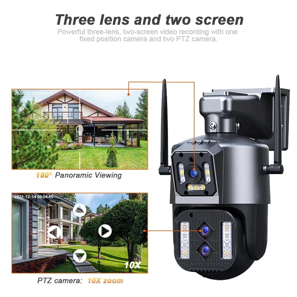 Regis 12MP 4K Outdoor 10X Optical Zoom Surveillance Cctv WIFI Security Camera Audio Ptz IP Three Lens Network Camera Security