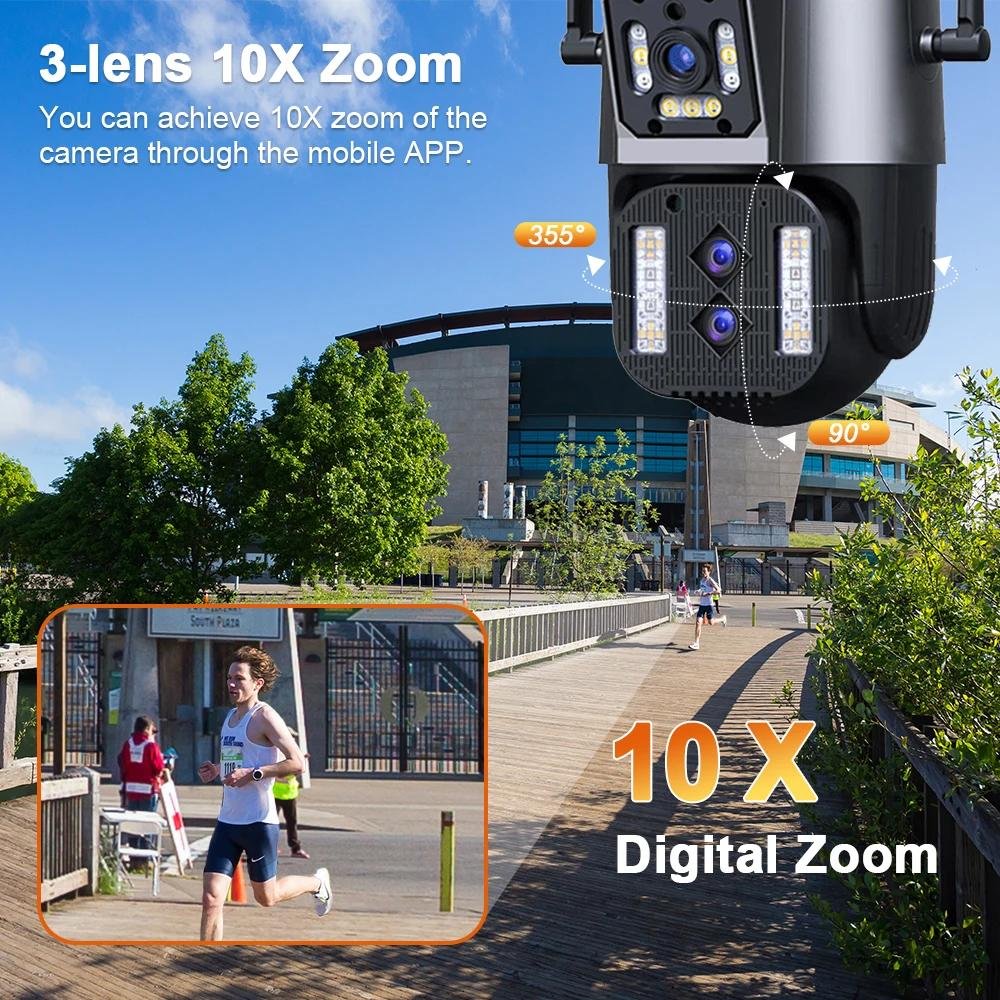 Regis 12MP 4K Outdoor 10X Optical Zoom Surveillance Cctv WIFI Security Camera Audio Ptz IP Three Lens Network Camera Security