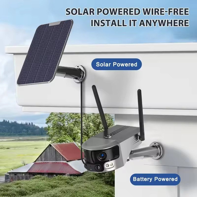 8MP Optical Zoom Ultra Wide View Angle Dual Lens IP WIFI 4G PTZ Two Dual Lens Camera 4K Dual Lens Trail Camera With Solar Panel