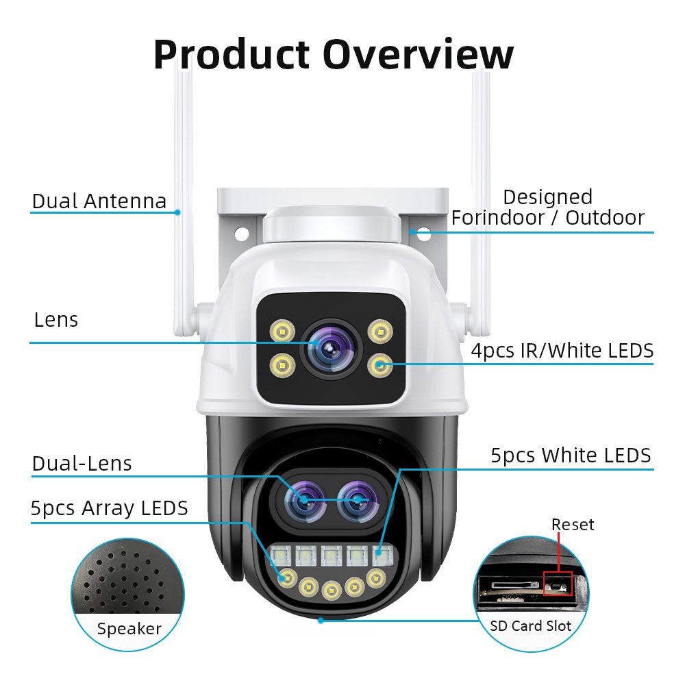 Icsee 9MP 8xZoom Dual Lens Wireless Ptz Camera Two-way Outdoor 6MP Dual Lens and Dual Screen camera Wifi 8x Dual Lens Ptz Camera