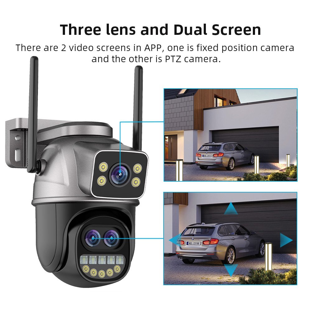 Icsee 9MP 8xZoom Dual Lens Wireless Ptz Camera Two-way Outdoor 6MP Dual Lens and Dual Screen camera Wifi 8x Dual Lens Ptz Camera