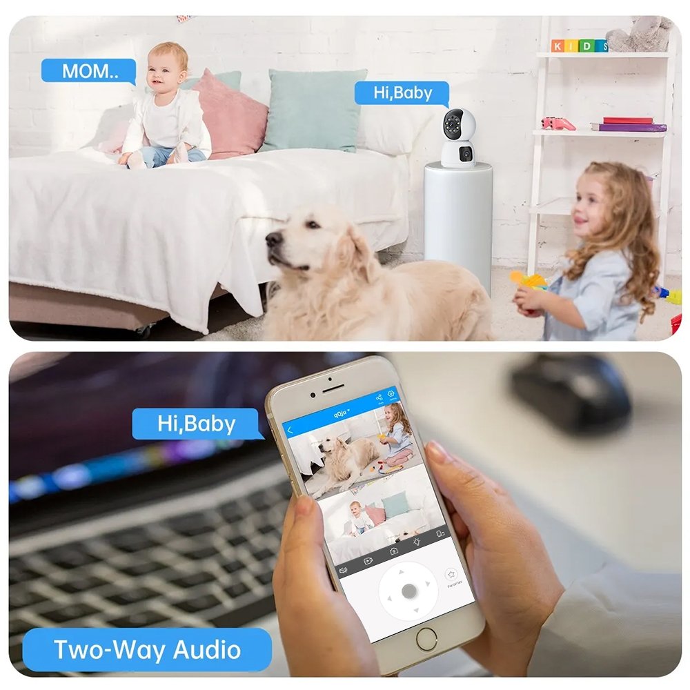 L 4MP Indoor Smart Home Security PTZ Camera Dual Lens Baby Monitor Two-way Audio Humanoid Tracking Motion Detection