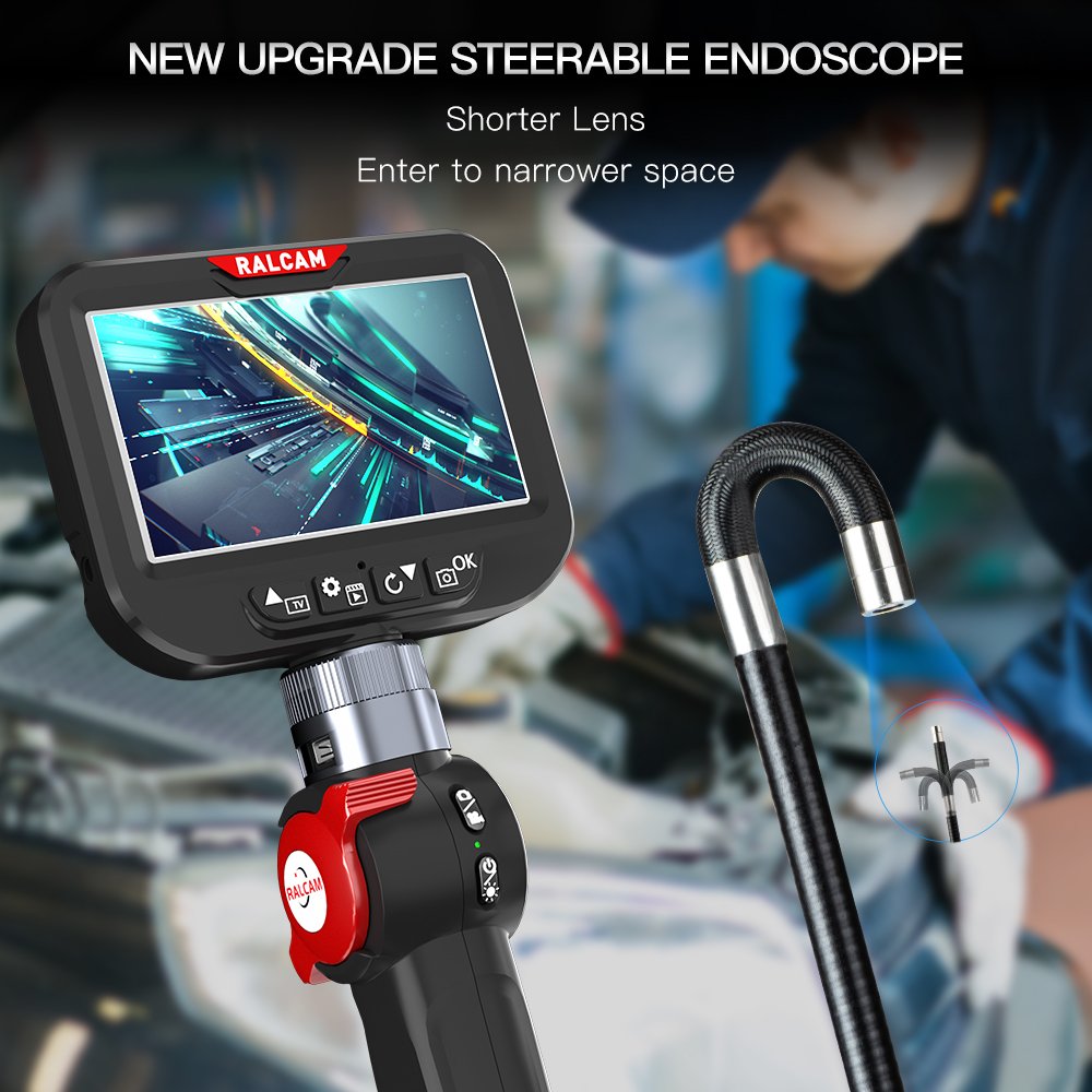 OEM Digital video scope camera, 8mm optical fiber 360 articulation Industrial borescope, 4.3 inch IP67 HD WIFI Endoscope system