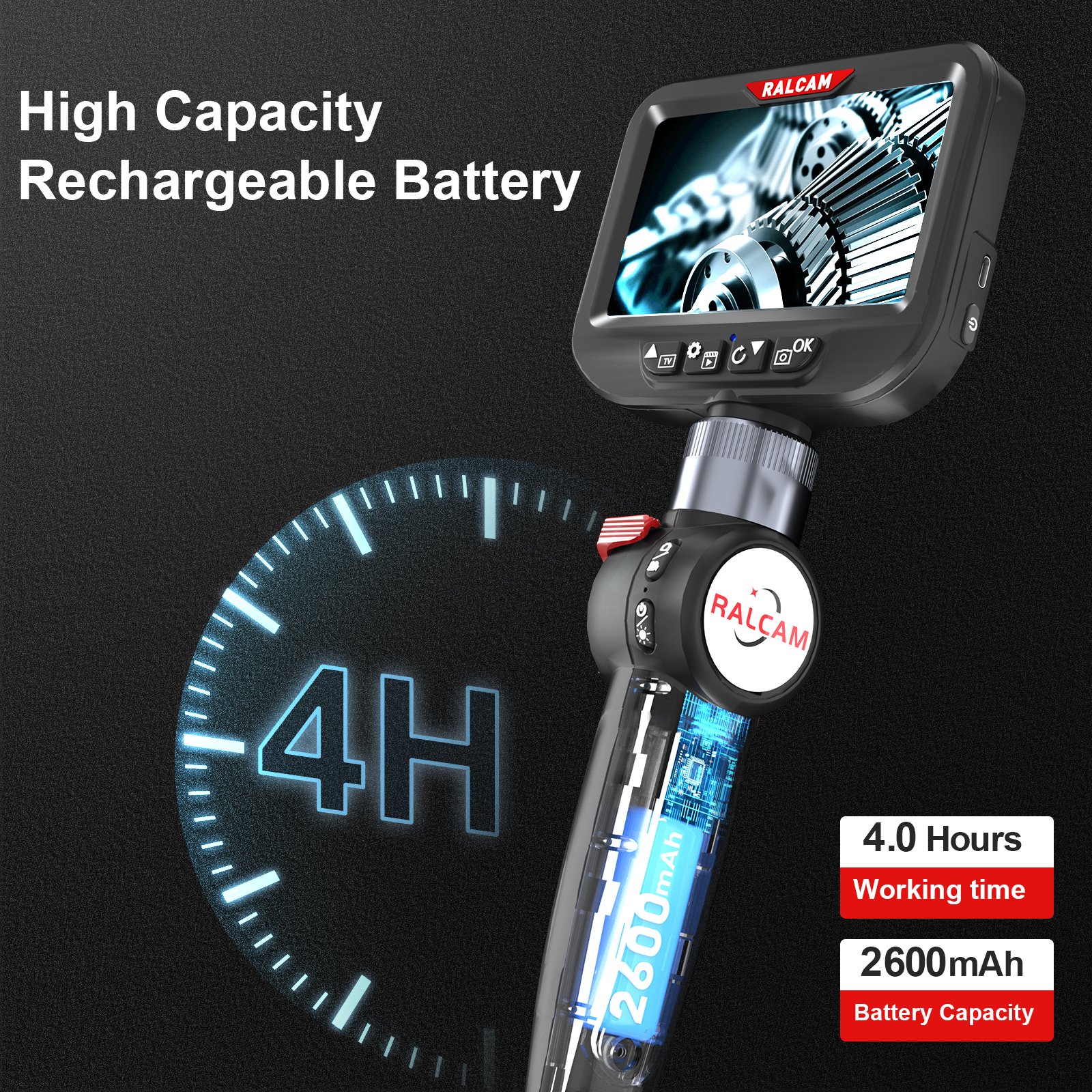 OEM Digital video scope camera, 8mm optical fiber 360 articulation Industrial borescope, 4.3 inch IP67 HD WIFI Endoscope system