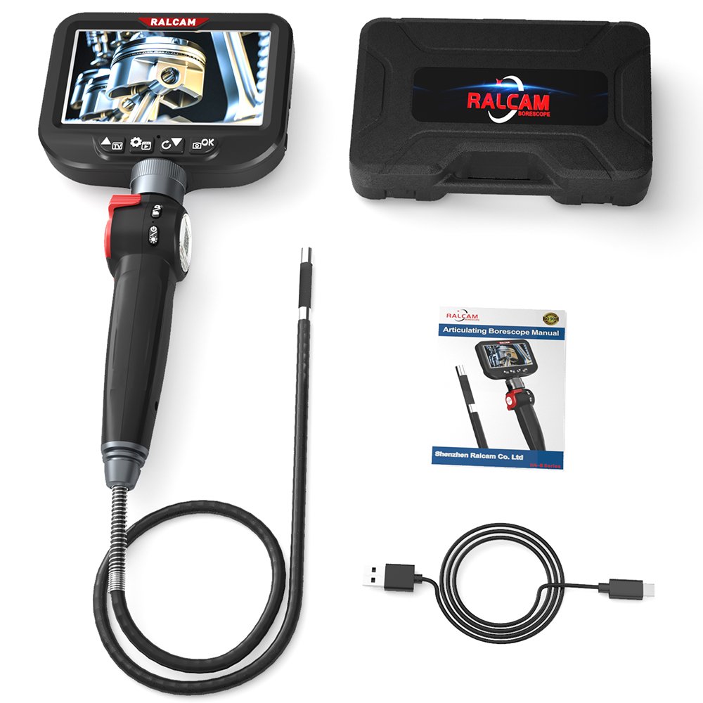 OEM Digital video scope camera, 8mm optical fiber 360 articulation Industrial borescope, 4.3 inch IP67 HD WIFI Endoscope system