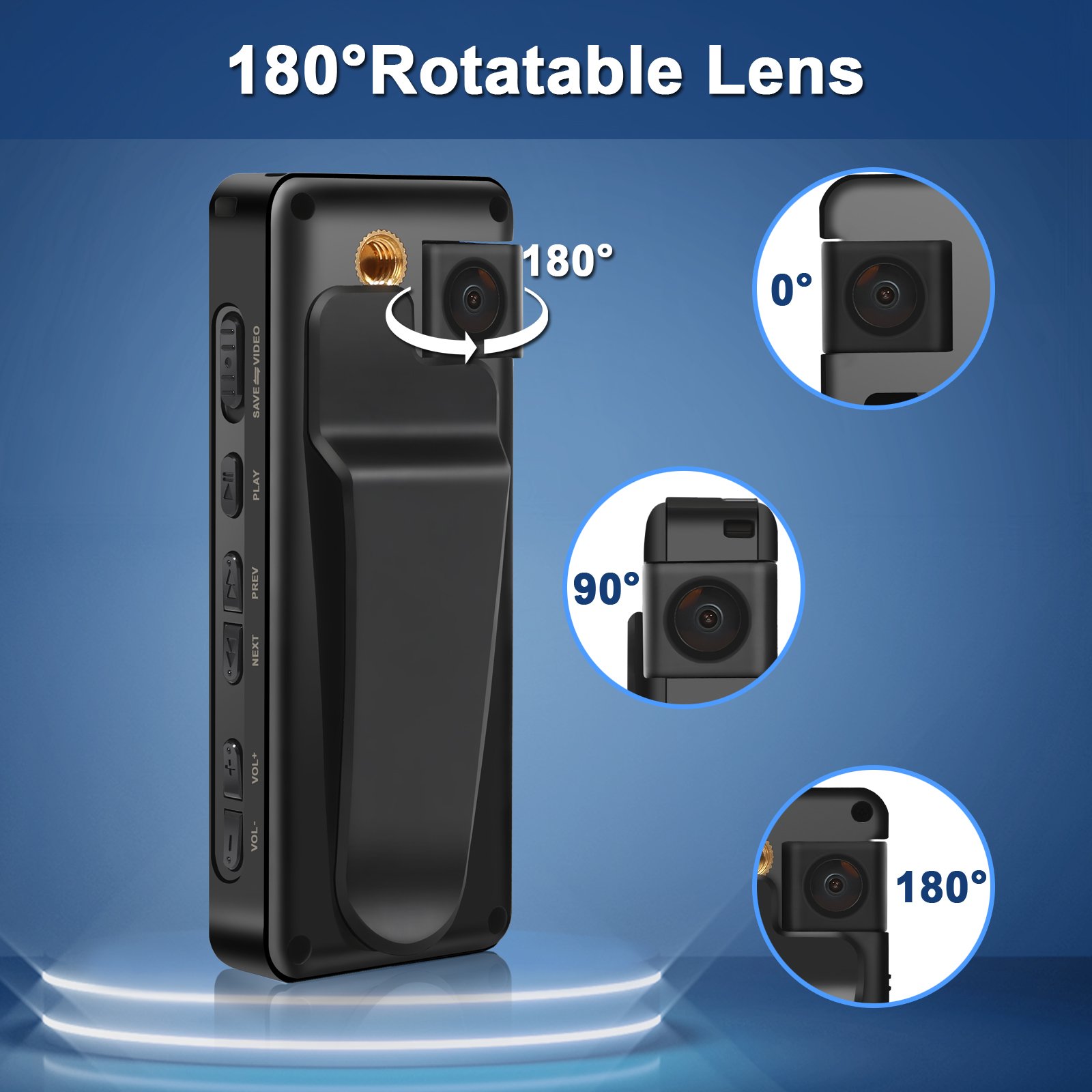 A32 Body Mounted Camera HD 1080P 180 Degree Rotating Lens Motion Detection Camcorder Video Recording for Riding Bike