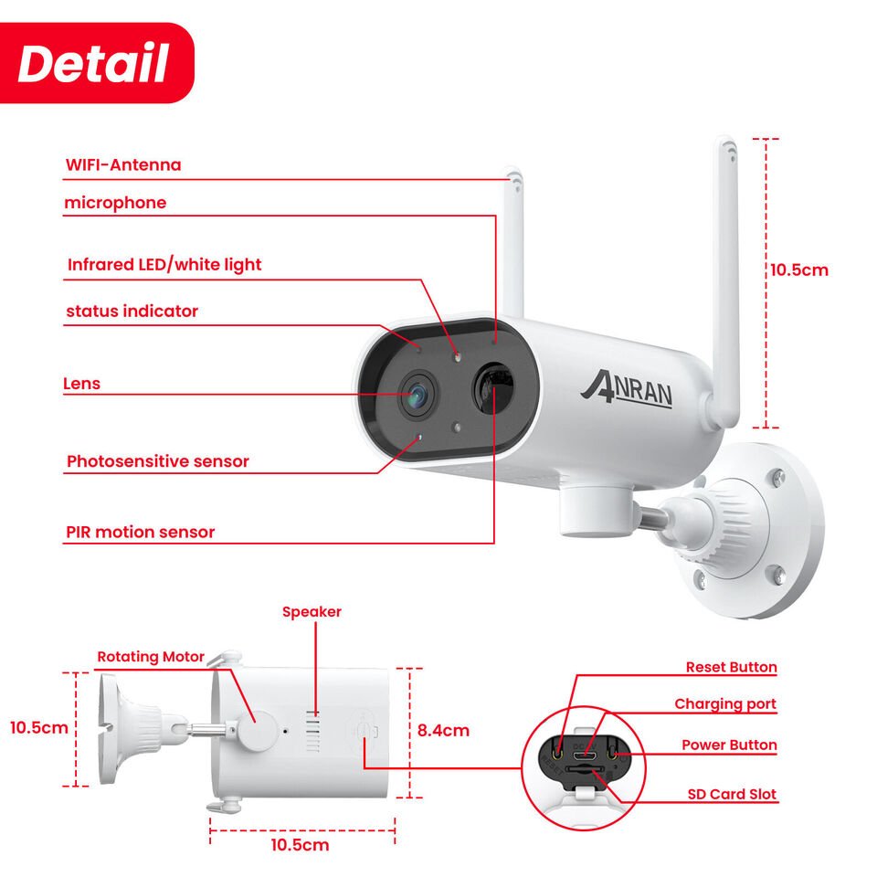 ANRAN 3MP Outdoor APP Remote Access 180 degree PTZ Solar Panel Video Home Security Systems Wifi PTZ Network Camera