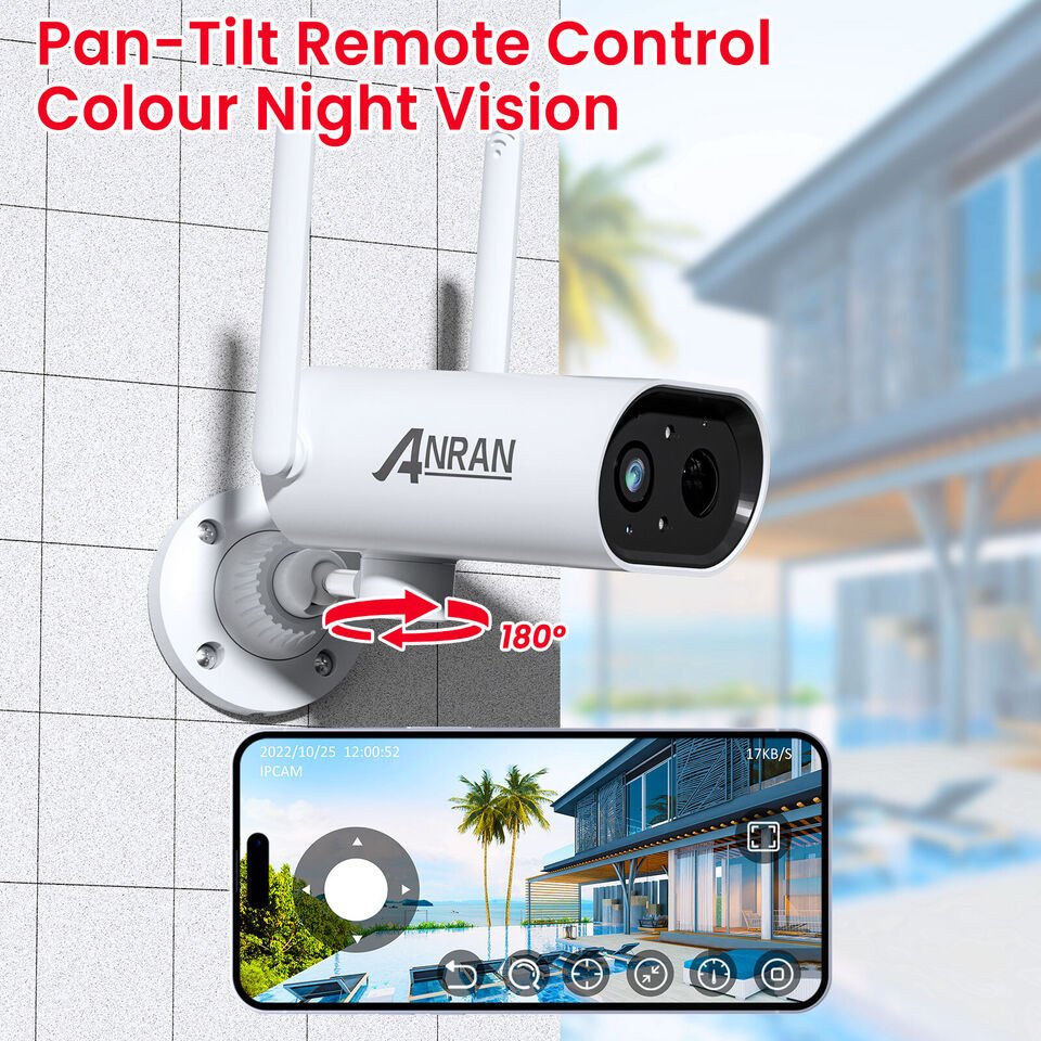 ANRAN 3MP Outdoor APP Remote Access 180 degree PTZ Solar Panel Video Home Security Systems Wifi PTZ Network Camera