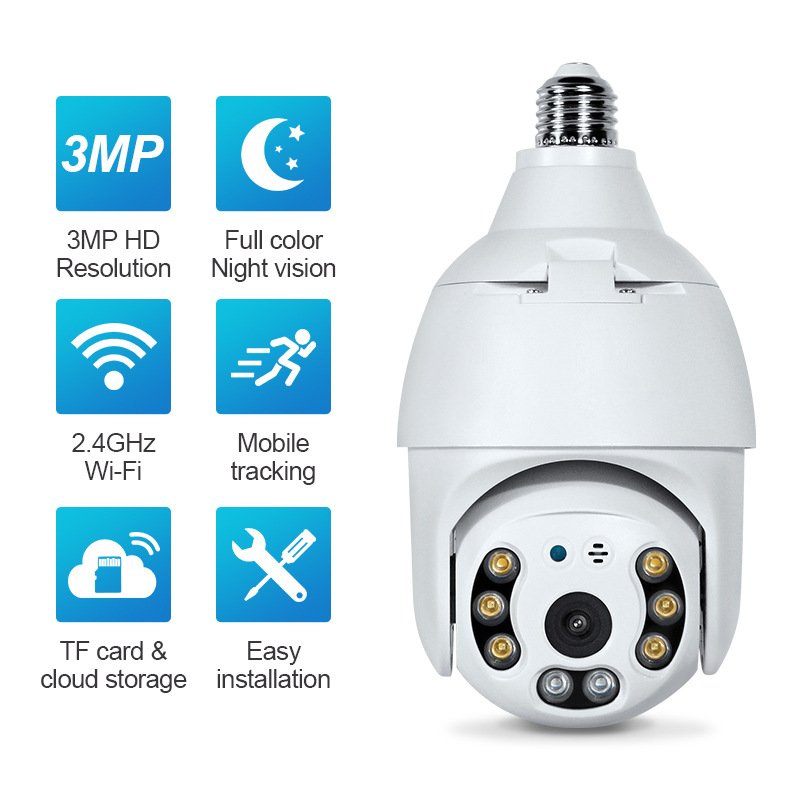 Home Smart Wireless Light Bulb Ip Hd 360 Degree Surveillance Ptz Security Wifi Cctv Network Camera