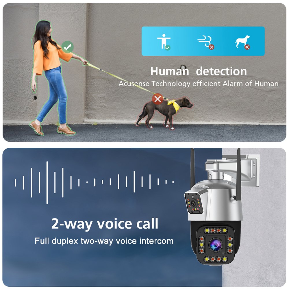 WIFI 4MP 3X Zoom PTZ Three Lens Security Camera AI Human Detect Audio Water proof Network Cameras outdoor