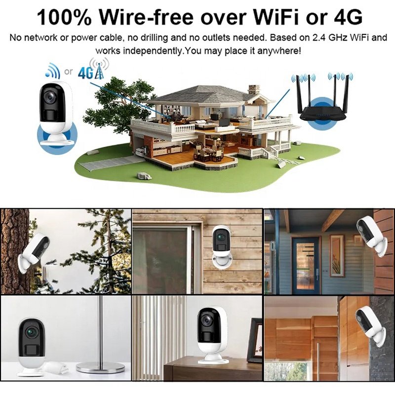 Factory Supply Outdoor Solar Panel Battery Powered Wireless Camera Wifi 4G SIM Card Security 1080P Camera