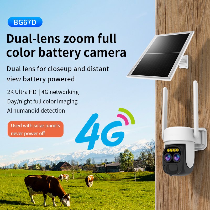 3MP 8W Solar Panel Low Power Consumption Home Camera 4G Networking Dual Lens Zoom Humanoid Detection IP 4G Solar PTZ Camera