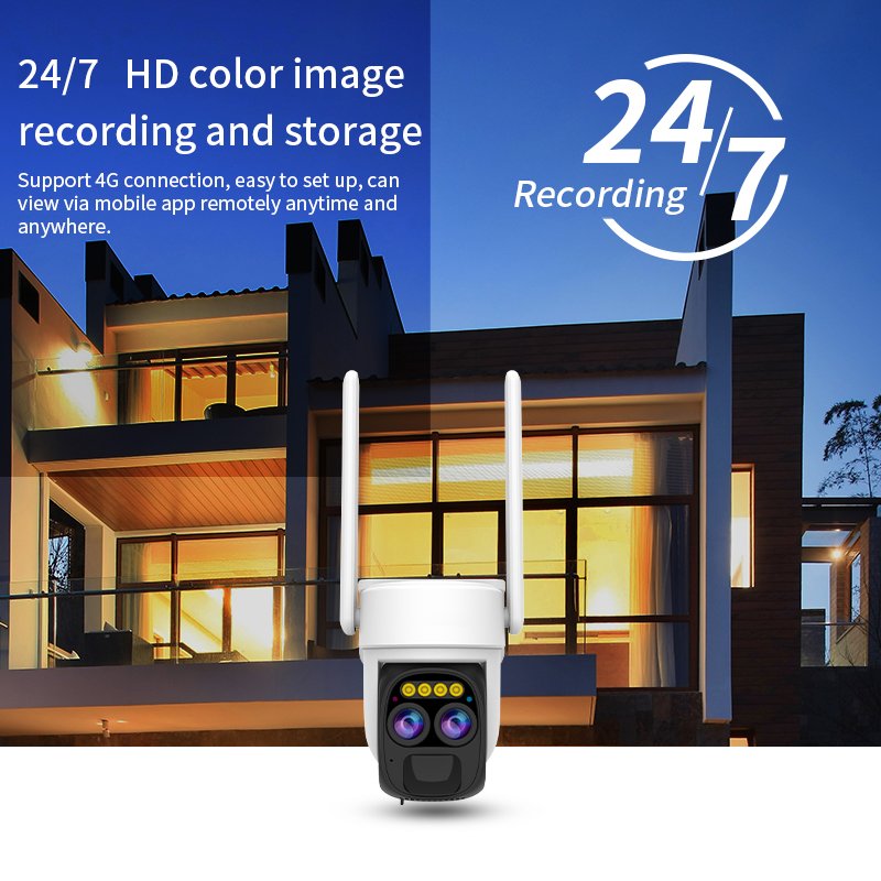 3MP 8W Solar Panel Low Power Consumption Home Camera 4G Networking Dual Lens Zoom Humanoid Detection IP 4G Solar PTZ Camera