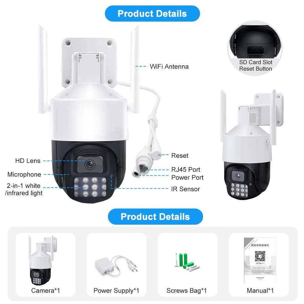 Wireless Video Surveillance Outdoor Network Camera 5MP HD Full Color Night Vision Human Motion Tracking Camera Wifi IP Camera