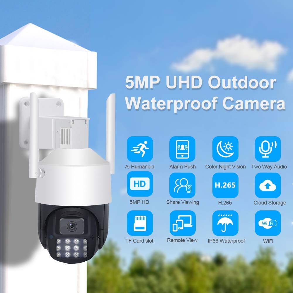 Wireless Video Surveillance Outdoor Network Camera 5MP HD Full Color Night Vision Human Motion Tracking Camera Wifi IP Camera