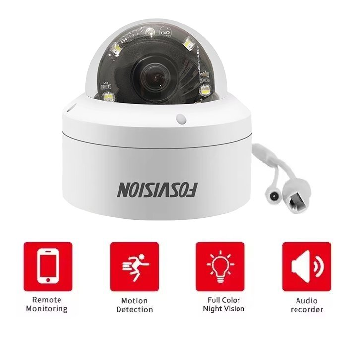 Fosvision 8MP Ip Poe Camera Full Color Night Vision security Network Dome Camera 265 With Audio for nvr IP Network Camera IPC