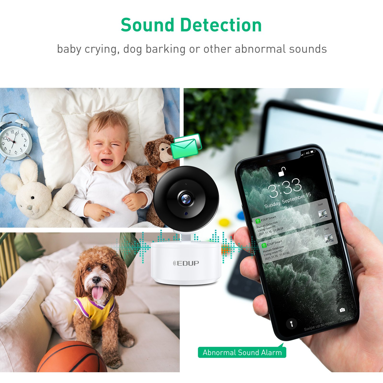 EDUP Smart Camera 2K HD WiFi Night Vision IP Camera AI Tracking Baby Security Monitor 300W 4K Network Wifi Camera