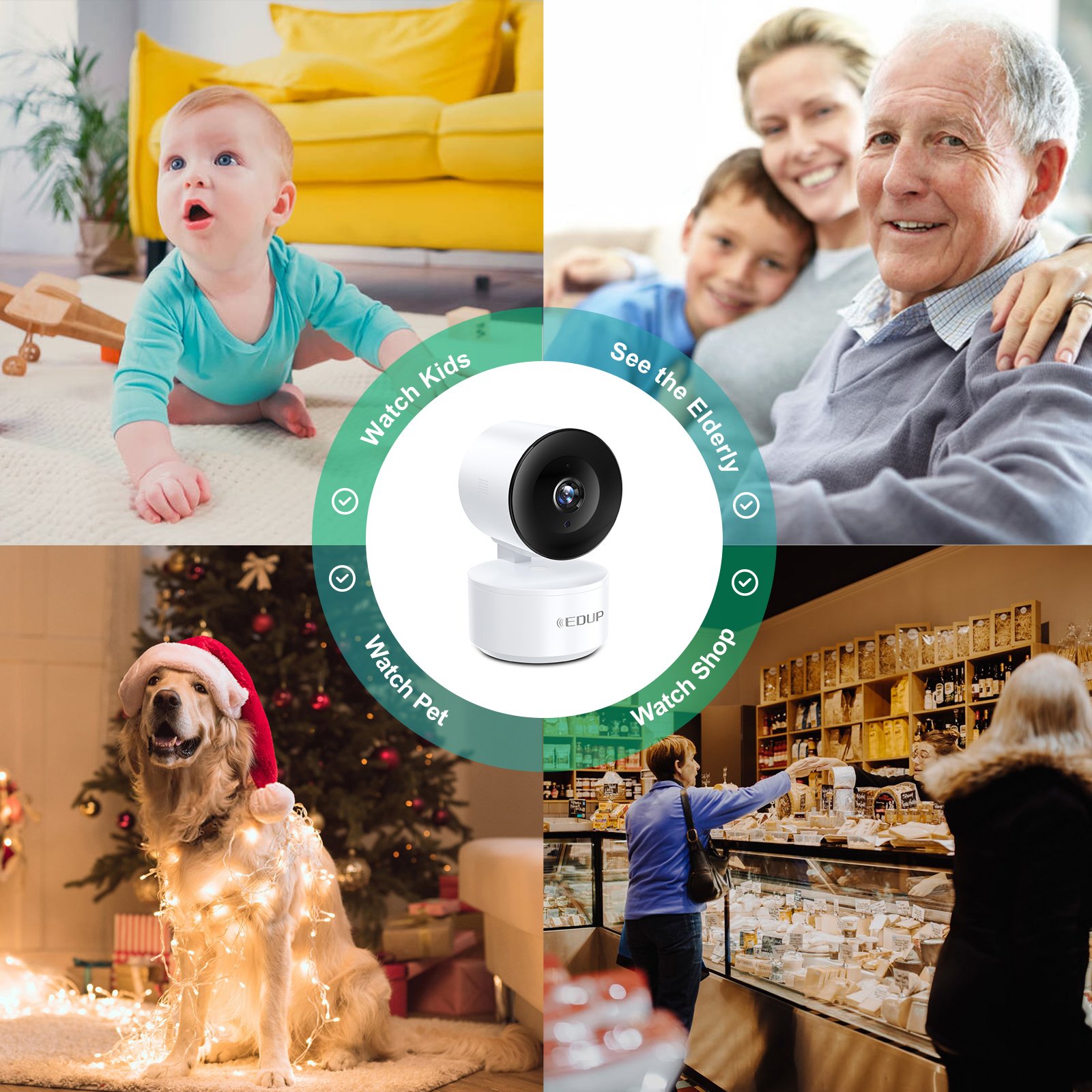 EDUP Smart Camera 2K HD WiFi Night Vision IP Camera AI Tracking Baby Security Monitor 300W 4K Network Wifi Camera