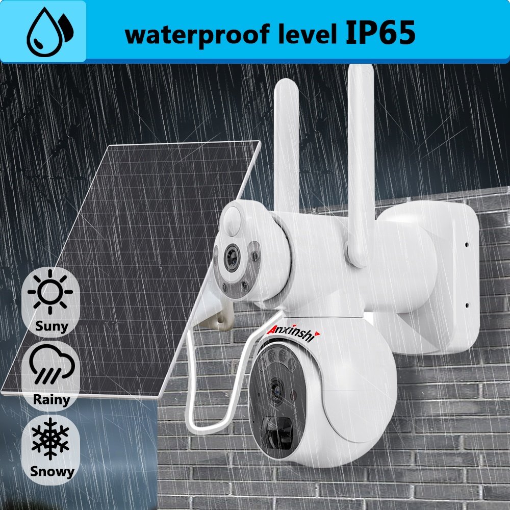 Anxinshi IP66 6MP Wireless Black Color Solar Panel Low Power Camera Battery WiFi Security PTZ Network Camera