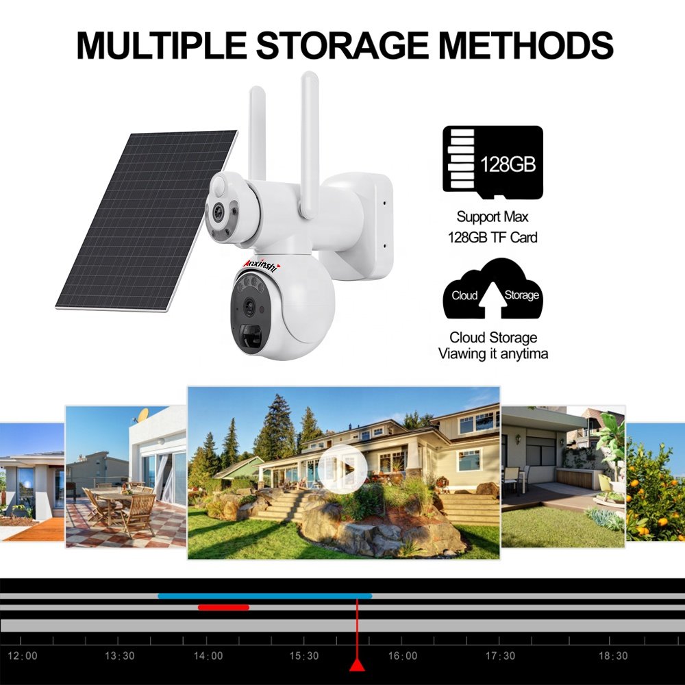 Anxinshi IP66 6MP Wireless Black Color Solar Panel Low Power Camera Battery WiFi Security PTZ Network Camera