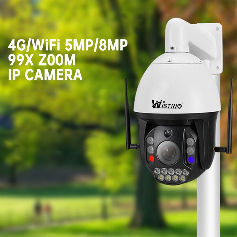 Wistino 4K HD 99X zoom network camera color night vision red and blue light alarm cctv security camera