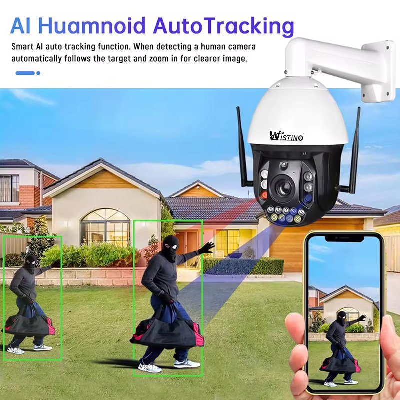 Wistino 4K HD 99X zoom network camera color night vision red and blue light alarm cctv security camera