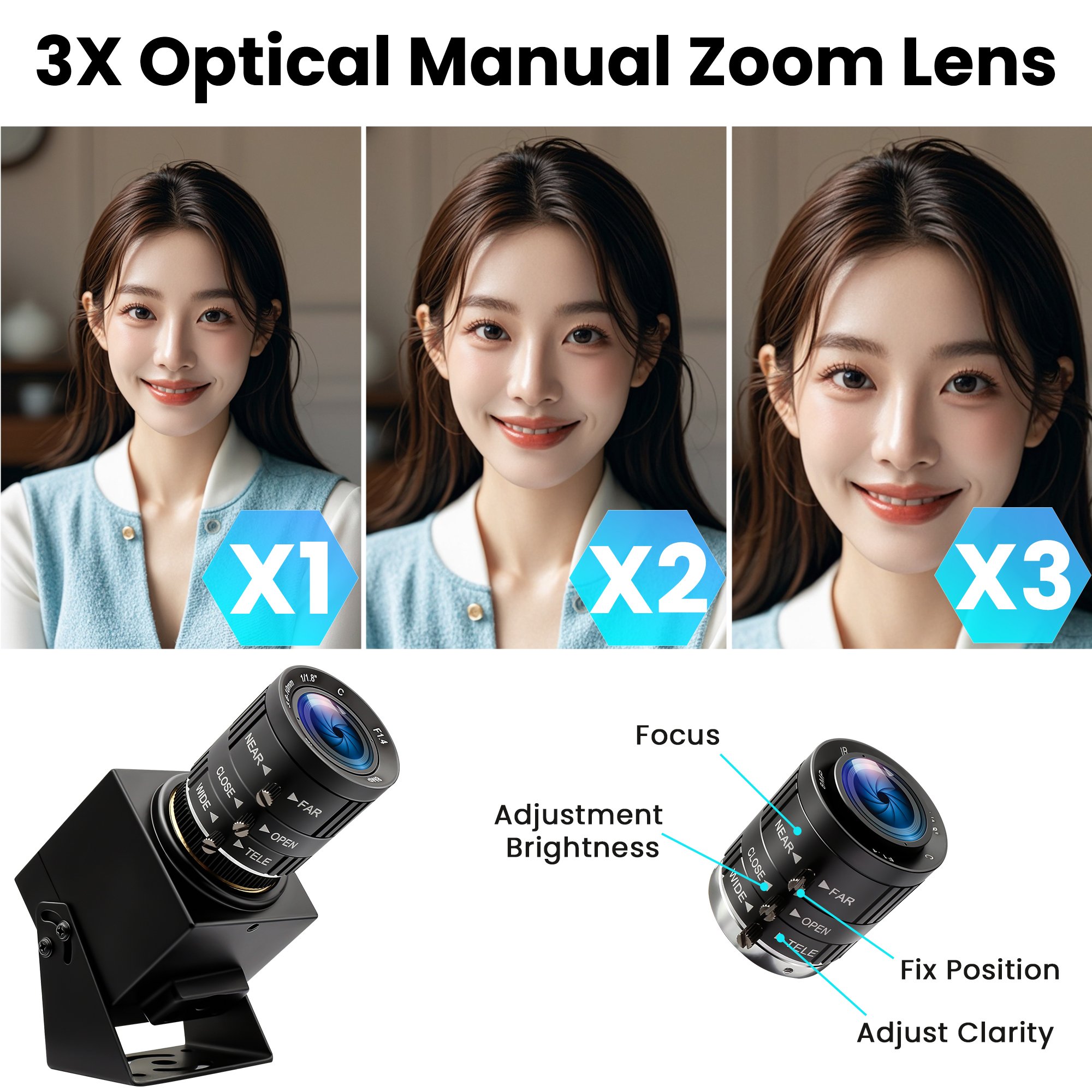 ELP 11.6MP High Speed USB Camera 1080P 120fps 4K 30fps Webcam IMX577 Drive-free MinI Zoom Webcamera with 3.6-10mm Varifocal Lens