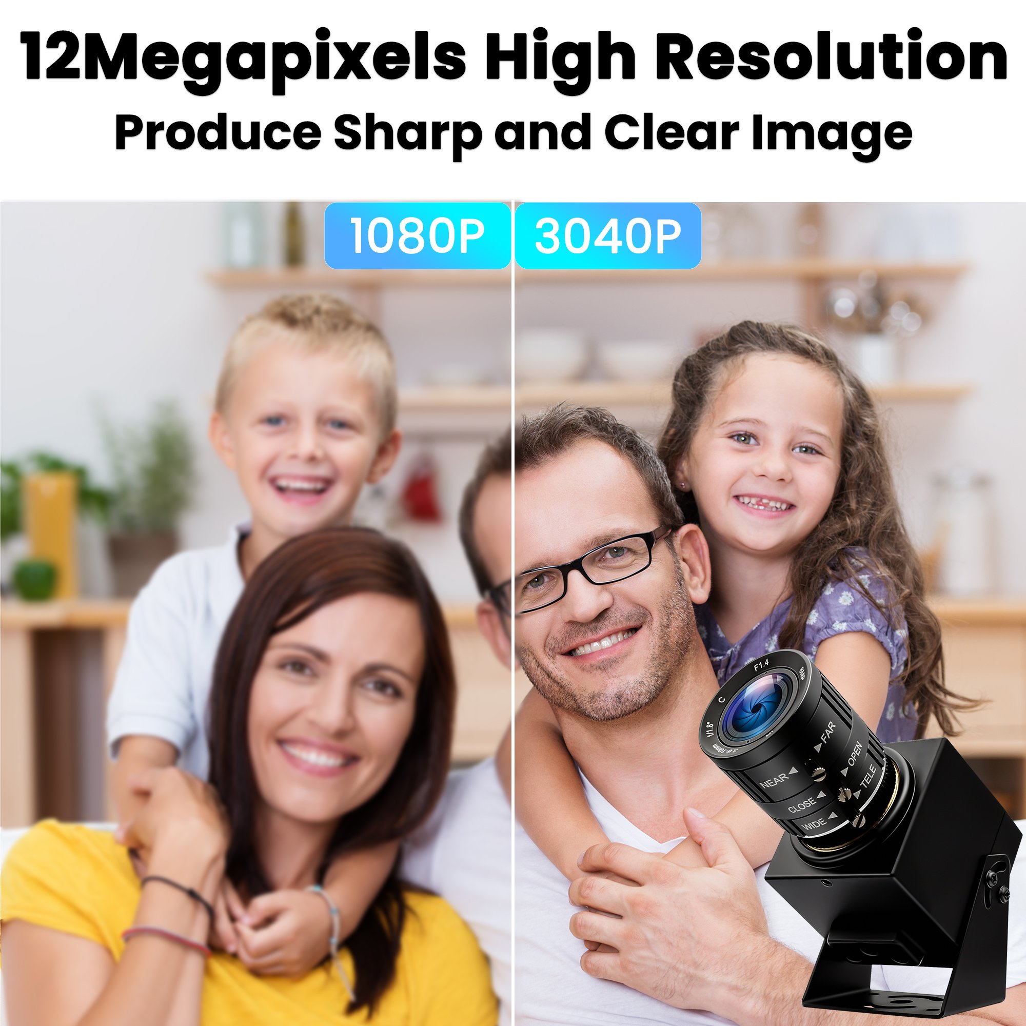 ELP 11.6MP High Speed USB Camera 1080P 120fps 4K 30fps Webcam IMX577 Drive-free MinI Zoom Webcamera with 3.6-10mm Varifocal Lens