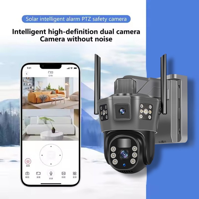 Rscamtom customized wholesale outdoor dual lens three screen wireless network camera color night vision alarm push CCTV camera