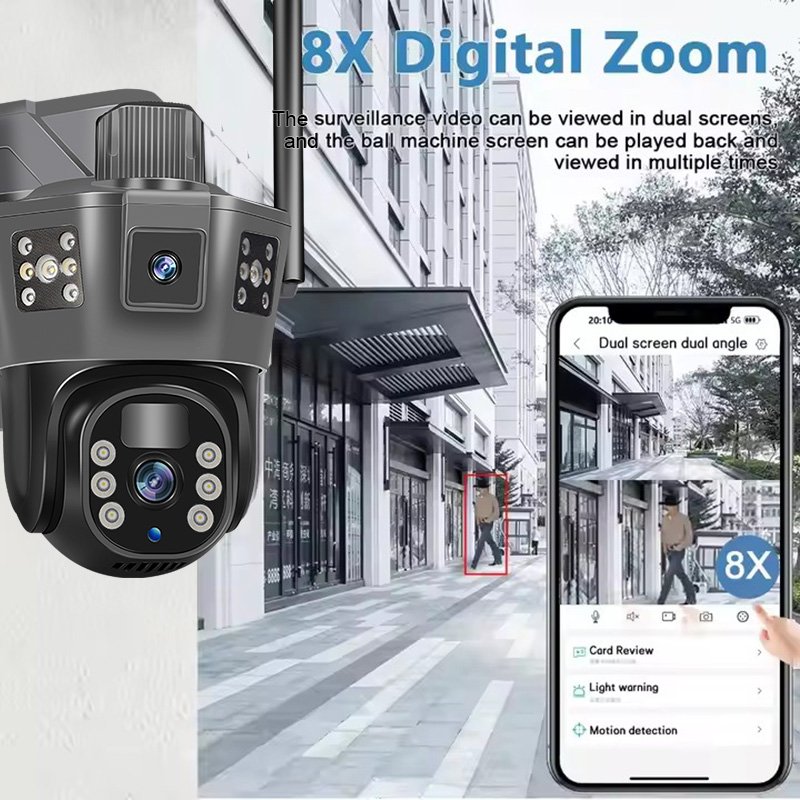 Rscamtom customized wholesale outdoor dual lens three screen wireless network camera color night vision alarm push CCTV camera