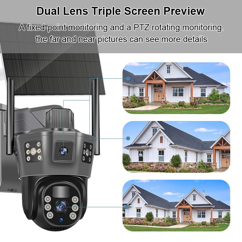 Rscamtom customized wholesale outdoor dual lens three screen wireless network camera color night vision alarm push CCTV camera