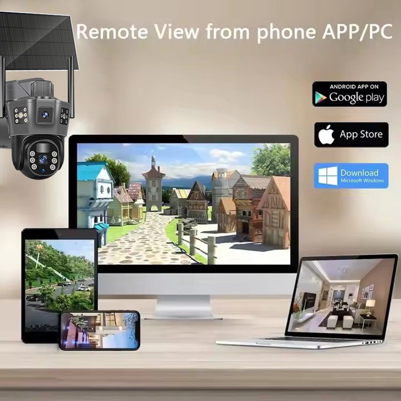 Rscamtom customized wholesale outdoor dual lens three screen wireless network camera color night vision alarm push CCTV camera