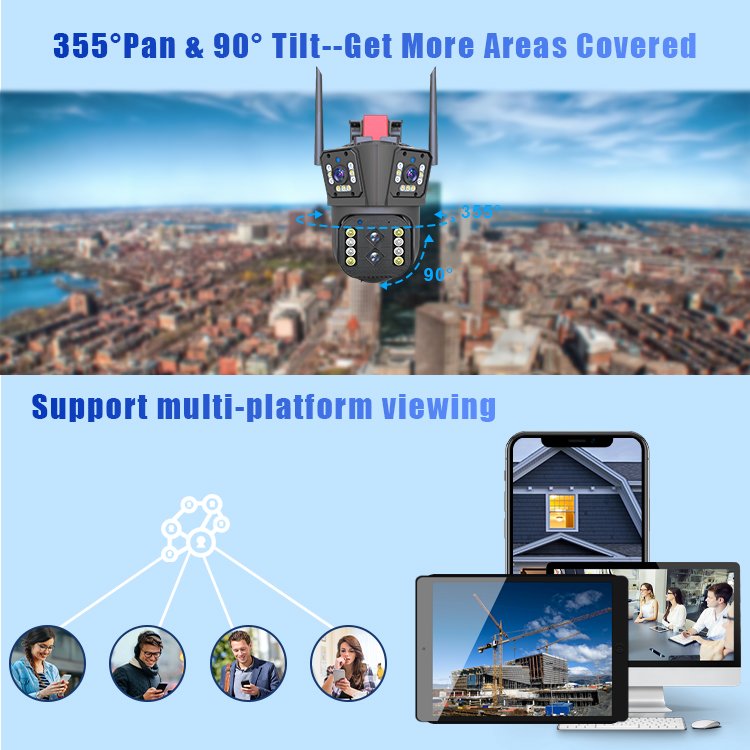 4G Three-screen gun ball linkage surveillance camera wireless high-definition home remote monitor outdoor