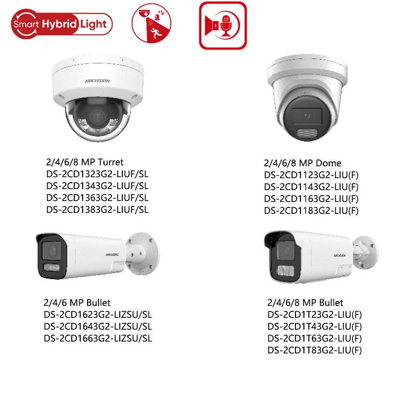 HIK Smart Hybrid Light Color Vu 4MP 6MP 8MP 4K Full Color Dome Turret Bullet PoE IP CCTV Network Camera Compatible Hik NVR