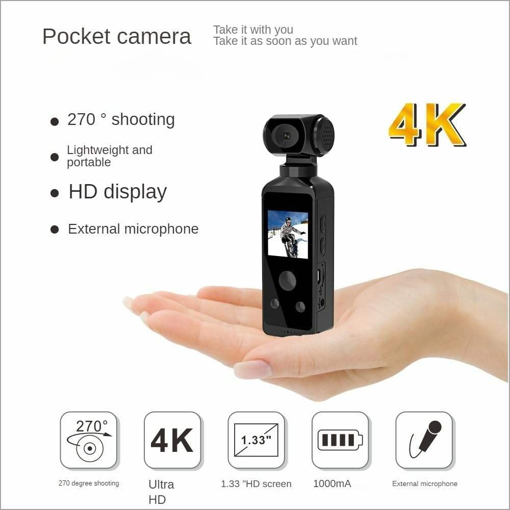 4K Ultra HD Pocket Action Camera 270 Rotatable Vlog Wifi Mini Sports Cam Waterproof Case Helmet Travel Bicycle Driver Recorder