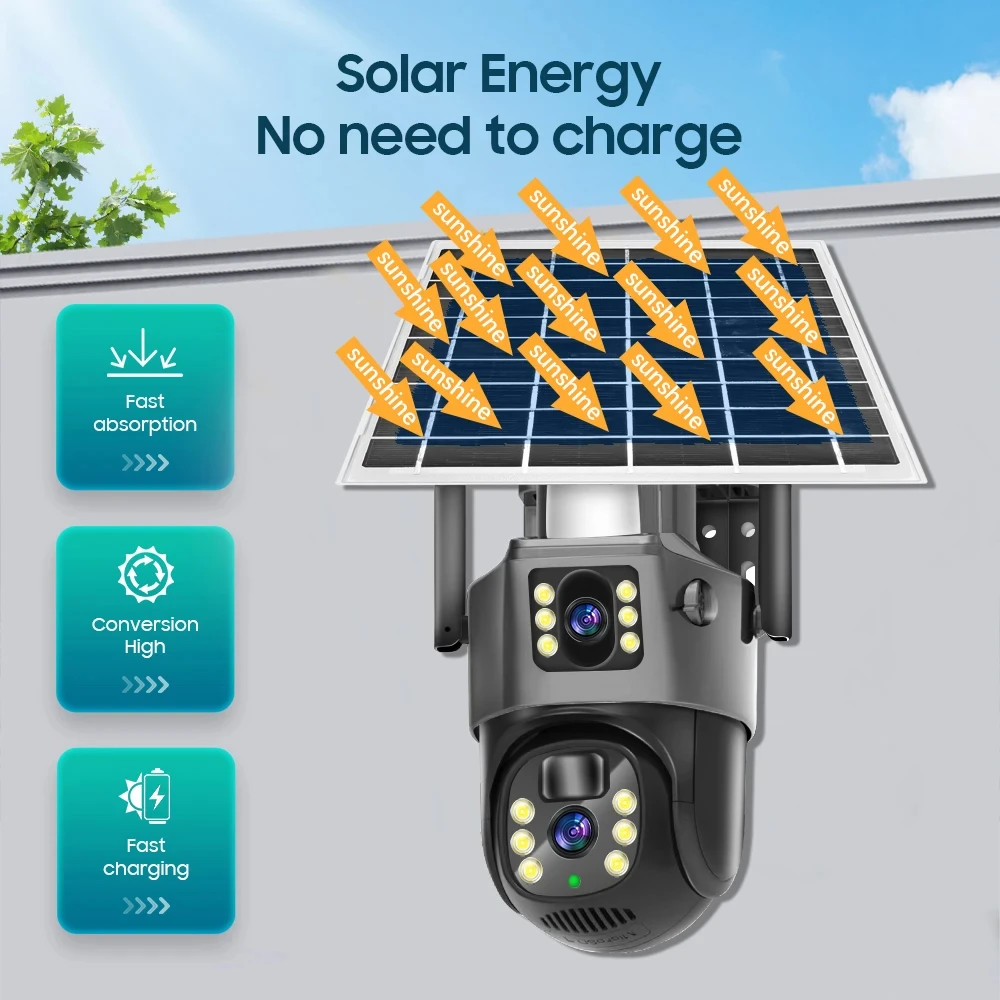 10X Optical Zoom Auto Human Tracking GSM Alarm 4K Dual Lens 8mp Outdoor Wireless Security 4G Solar Network Cctv Camera
