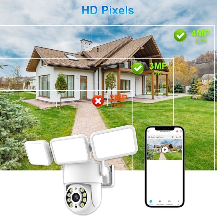 Haishamao 3MP Low power garden light Flood Light PIR camera night strong lighting outdoor battery PTZ monitoring ball machine