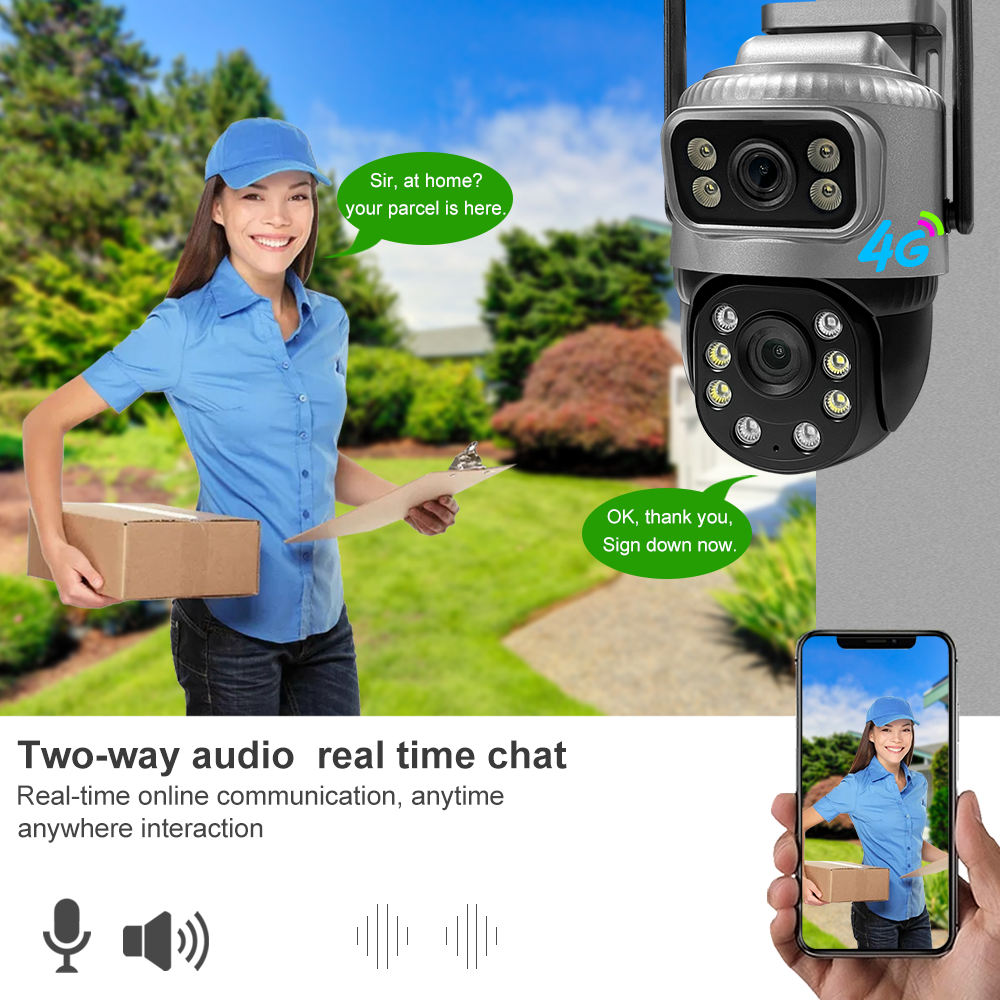 4G Camera 2K 200W + 200W Dual Lens Network Camera Wifi Outdoor Indoor Home Camera Security Motion Detection