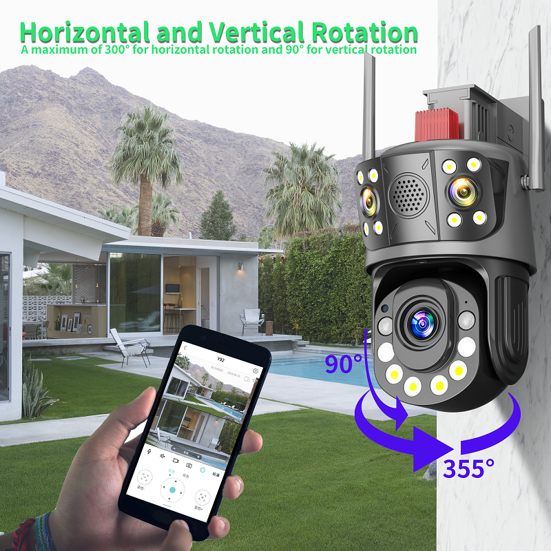 Long Range Icsee 12MP 50X Optical Zoom 4G Sim Card IP Camera 3 Lenses triple Screen Waterproof Smart Home Network Camera