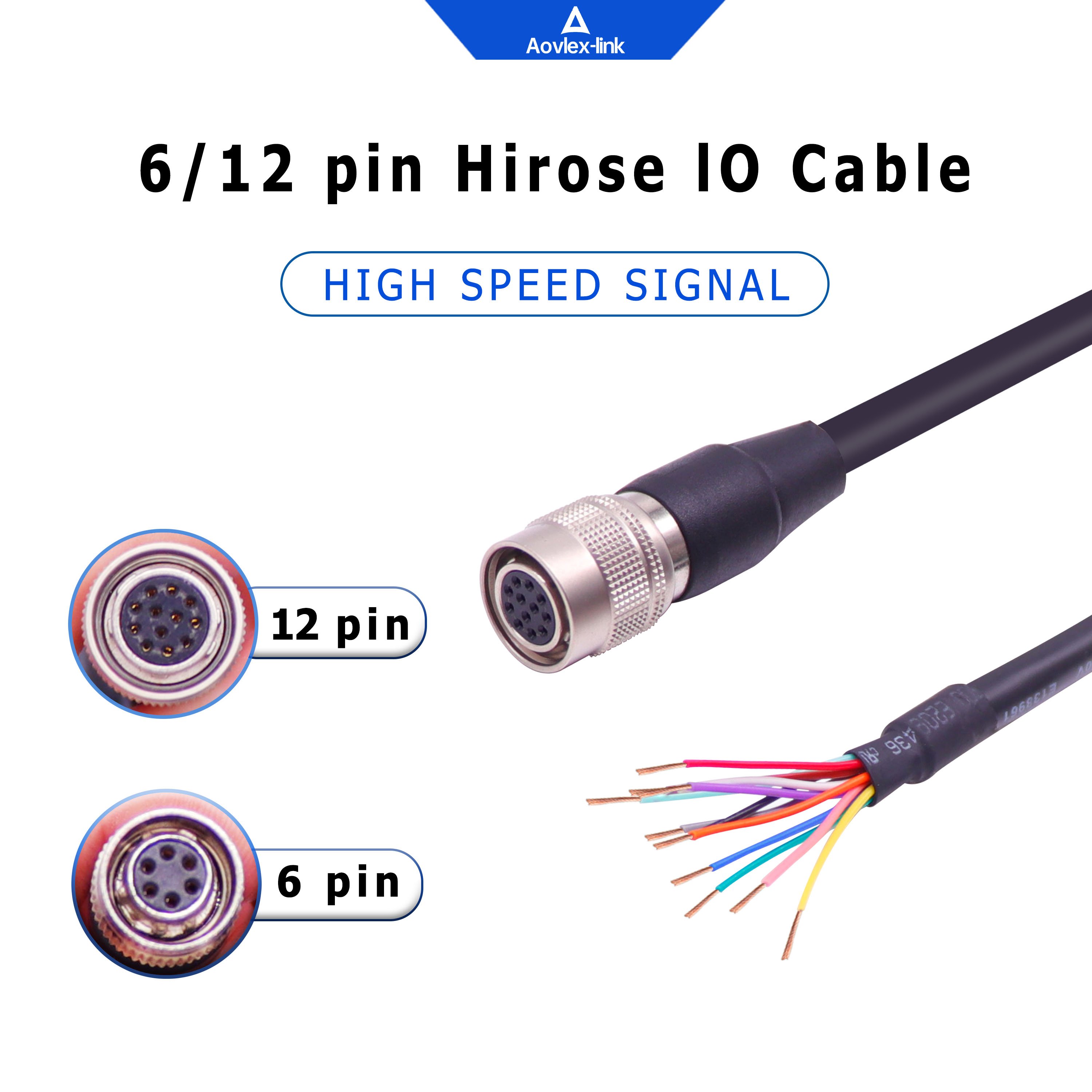 I/O power cable HRS 6pin plug female analog industrial camera cables machine vision cable