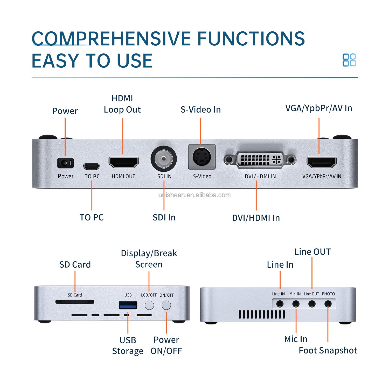 Unisheen UR550 StandAlone Endoscope Switchable Video Recorder SDI VGA DVI HDMI YPbPr RCA Camera 4K Capture Box Recorder