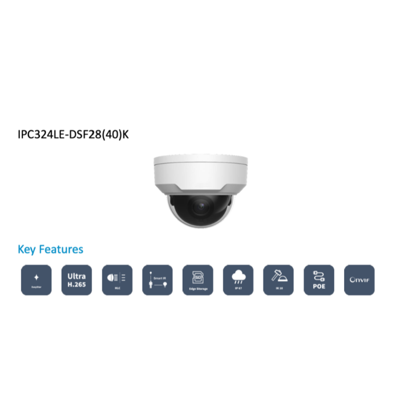uniview unv Hot selling unv IP camera 4MP HD Vandal-resistant IR Fixed Dome Network Camera IPC324LE-DSF28(40)K-NB