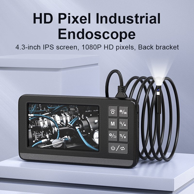Inskam127-2 Dual Lens Industrial 8.0mm 10m Semi-rigid Inspection Camera 4.3 inch Handheld Digital Endoscope 8 LED Borescope